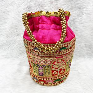 Shea Pink Potli Bag - Gold
