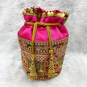 Shea Pink Potli Bag - Gold