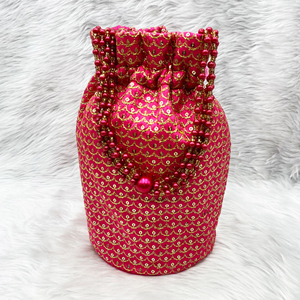 Moka Pink Potli Bag - Gold