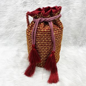 Moka Maroon Potli Bag - Gold