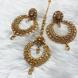  Piyu Gold Polki Stone Earring Tikka Set - Gold