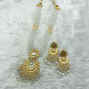 Arja Regal Neutral Kundan Long Necklace Set - Gold