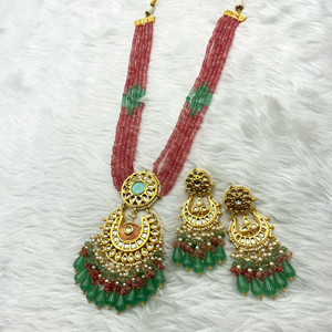 Arja Regal Pink/Pista Kundan Long Necklace Set - Gold