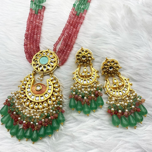 Arja Regal Pink/Pista Kundan Long Necklace Set - Gold