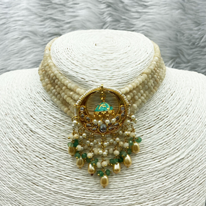 Jiu Mint Kundan Choker Necklace Set - Gold