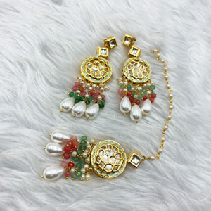 Vaak Regal Pista Kundan Necklace Set - Gold