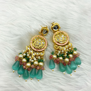 Hasu Regal Pista & Pink Kundan Necklace Set - Gold