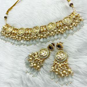 Hasu Regal Neutral Kundan Necklace Set - Gold