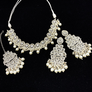 Jil White Polki Stone Necklace Set - Silver