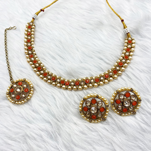 Puna Orange Necklace Set - Antique Gold