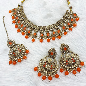 Jara Orange Necklace Set - Antique Gold
