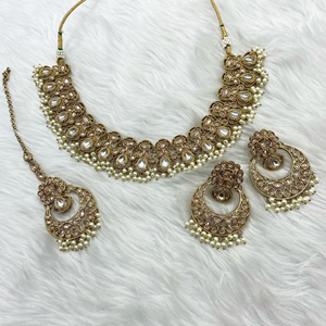 Giral Gold Polki/Kundan Stone Necklace Set - Antique Gold