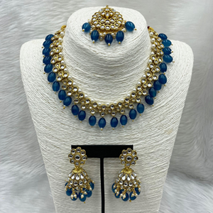 Diu Navy Blue Kundan Necklace Set - Gold Availability:In Stock 