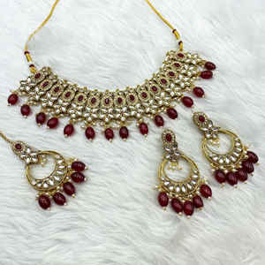 Kasi Maroon Kundan Necklace Set - Gold Availability:In Stock