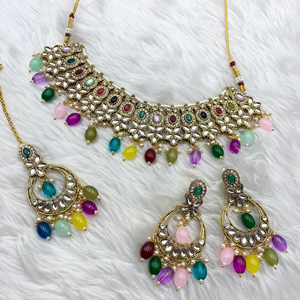 Kasi Multicolour Kundan Necklace Set - Gold Availability:In Stock