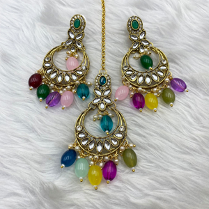 Kasi Multicolour Kundan Necklace Set - Gold  