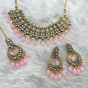 Kasi Baby Pink Kundan Necklace Set - Gold 