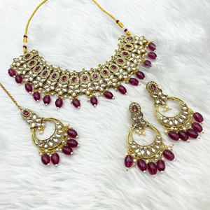 Kasi Purple Kundan Necklace Set - Gold Availability:In Stock