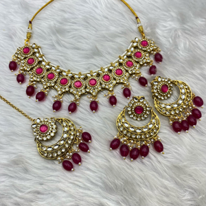 Sara Pink Kundan Necklace Set - Gold Availability:In Stock