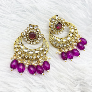 Sara Purple Kundan Necklace Set - Gold 
