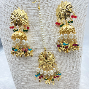 Birju Gold Earring Tikka Set - Gold