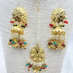 Birju Gold Earring Tikka Set - Gold