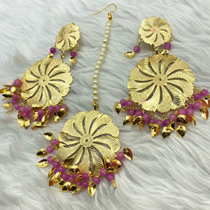 Bindya Pink Gold Earring Tikka Set - Gold