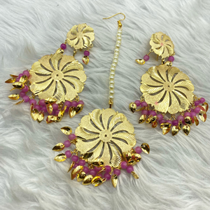 Bindya Pink Gold Earring Tikka Set - Gold