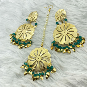 Bindya Peacock Gold Earring Tikka Set - Gold