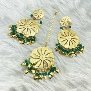 Bindya Peacock Gold Earring Tikka Set - Gold