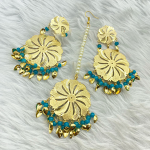 Bindya- Turquoise Gold Earring Tikka Set - Gold