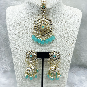 Llisa Light Blue Earring Tikka Set - Light Gold