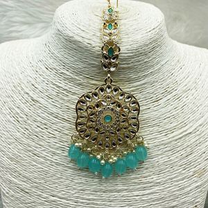 Llisa Light Blue Earring Tikka Set - Light Gold