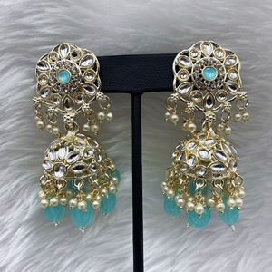 Llisa Light Blue Earring Tikka Set - Light Gold