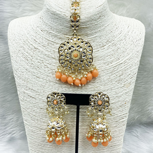 Llisa Peach Earring Tikka Set - Light Gold