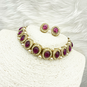 Eshti Purple Choker Necklace Set - Gold