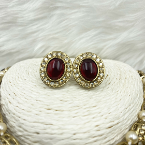 Eshti Maroon Choker Necklace Set - Gold