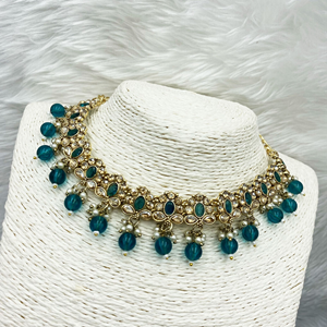 Avani French Blue Beads Necklace Set -Gold