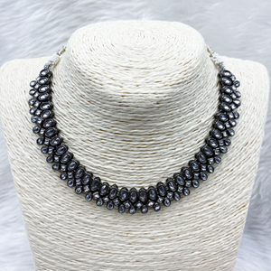 Indira - White Polki Necklace Set - Gun Metal