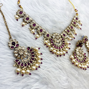 Vian Purple Necklace Set - Antique Gold