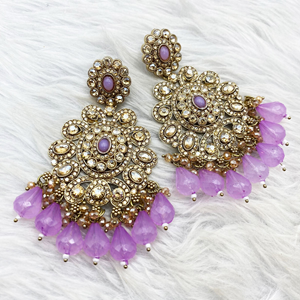 Gana Lilac Long Necklace Set - Antique Gold