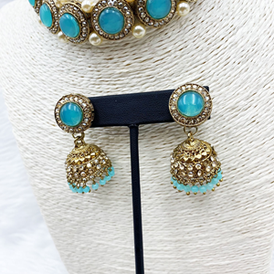 Yami Light Blue Choker Necklace Set - Gold