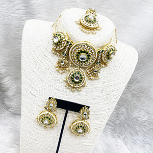 Habiba Regal Neutral Kundan Choker Necklace Set - Gold