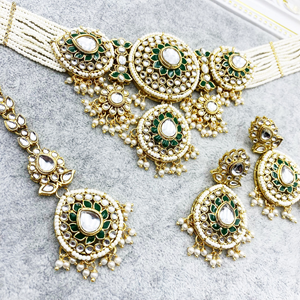 Habiba Regal Neutral Kundan Choker Necklace Set - Gold