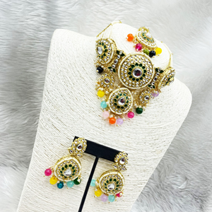 Habiba Multicolour Regal  Kundan Choker Necklace Set - Gold