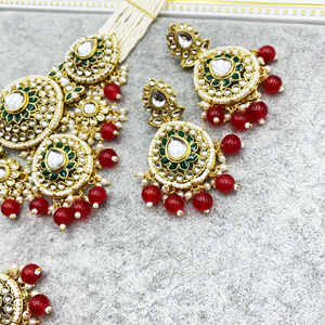 Habiba Dark Pink Regal Kundan Choker Necklace Set - Gold