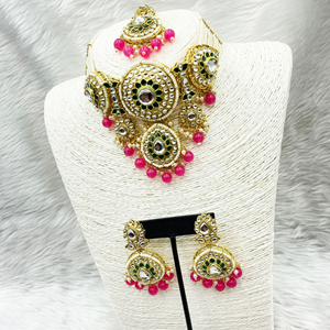 Habiba Hot Pink Regal  Kundan Choker Necklace Set - Gold