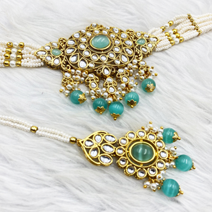 Ria Sage Kundan Choker Necklace Set - Gold