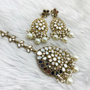 Taan Mirror Choker Necklace Set- Antique Gold