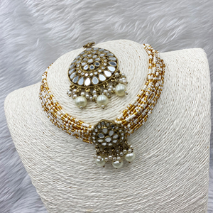 Taan Mirror Choker Necklace Set- Antique Gold